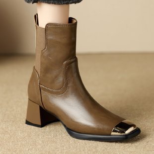 Slimming Martin Boots High Heel Maillard Leather Boots - Elora Moda