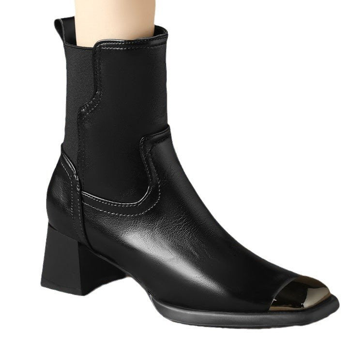 Slimming Martin Boots High Heel Maillard Leather Boots - Elora Moda
