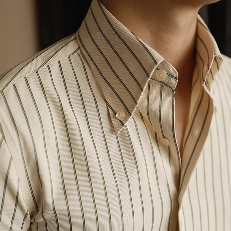 Men's Long Sleeve Fall Slim Fit Casual Striped Shirt - Elora Moda