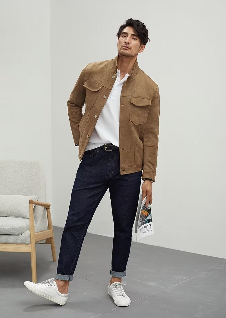 Polo Collar Jacket Loose Casual Top Male - Elora Moda