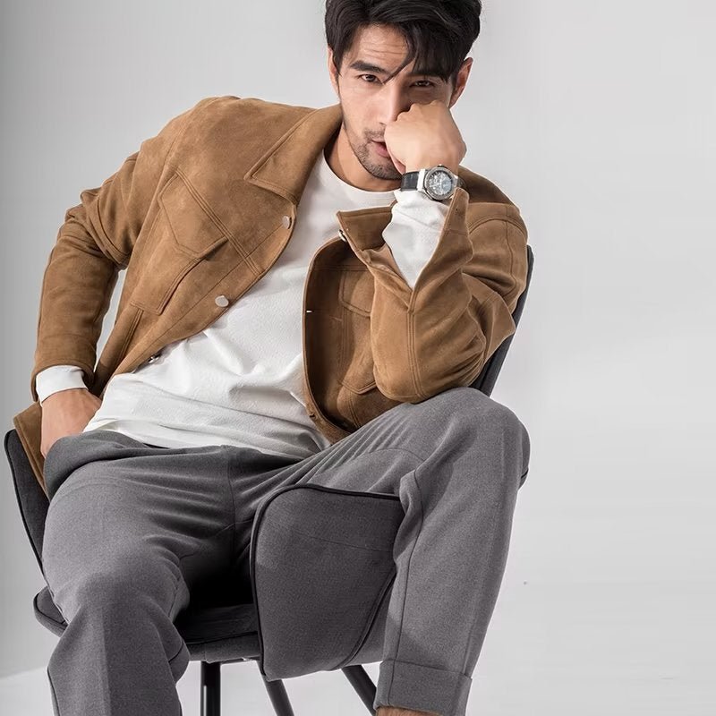 Polo Collar Jacket Loose Casual Top Male - Elora Moda