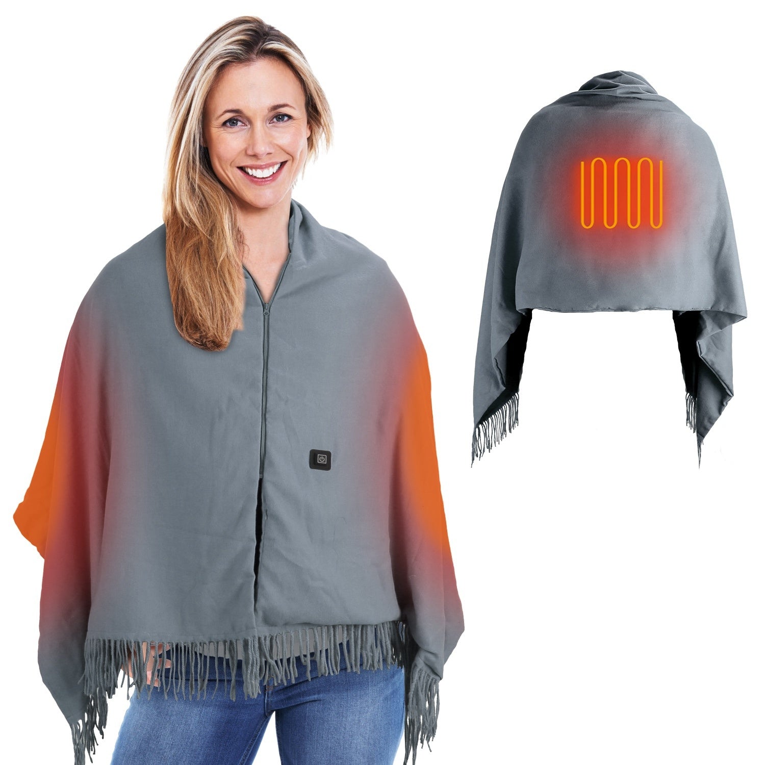 1Pc 79x24In USB Heated Shawl With Teasel Wearable Heating Blanket Electric Throw Wrap Indoor Outdoor With Zipper 3 Heating Levels Machine Washable For Outdoor Home Office - Elora Moda