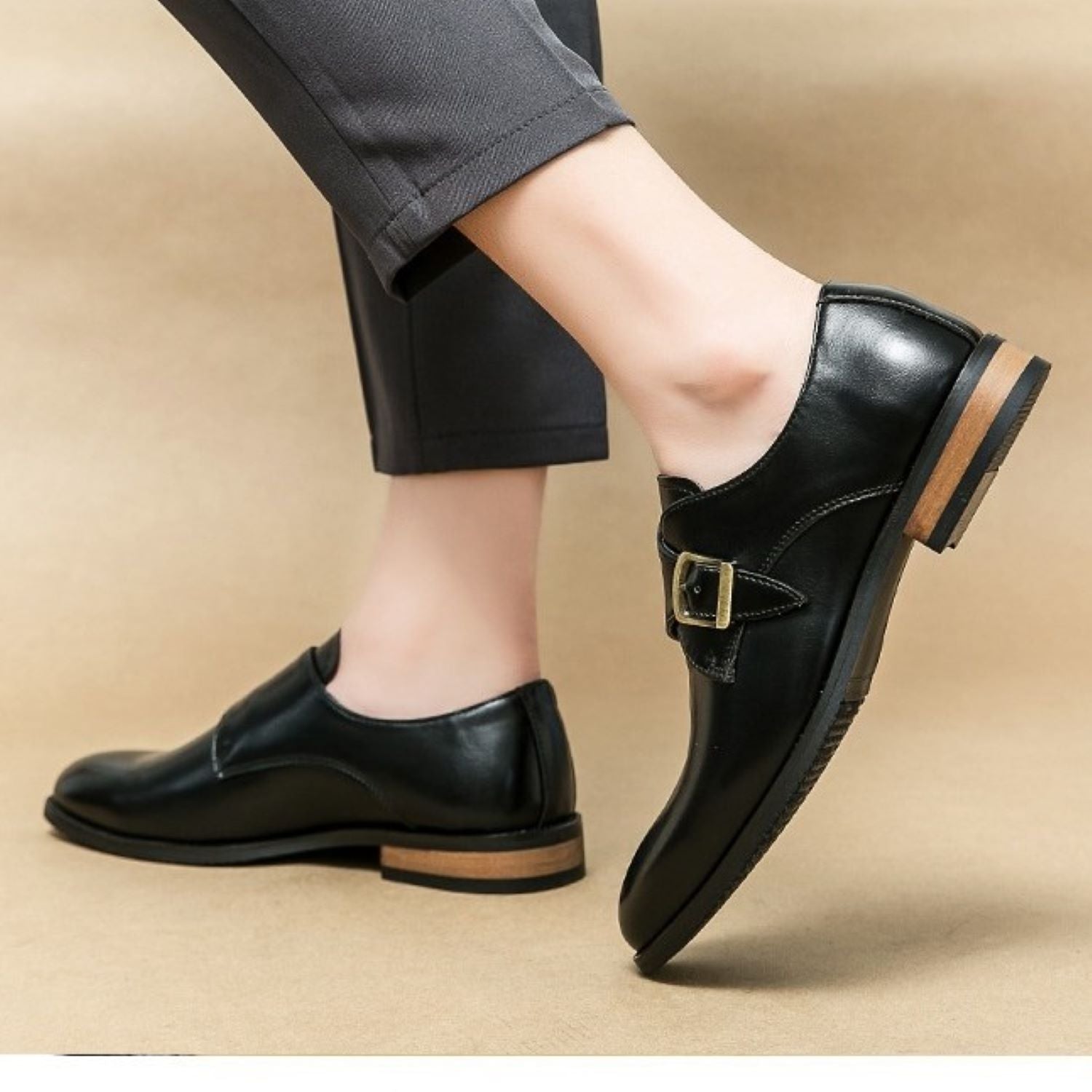 Men's Leather Shoes Derby Casual Breathable Buckle Slip - on - Elora Moda