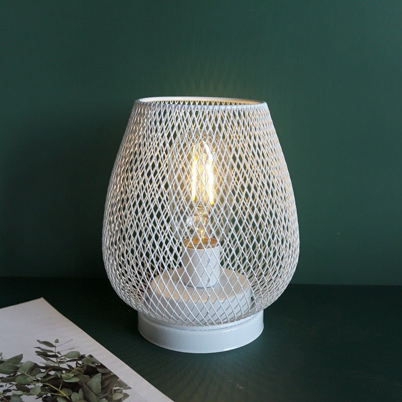 Retro Iron Art Table Lamp Battery Powered Night Light Hollowed Out Birdcage Desk Reading Lamp Bedroom Decor Bedside Table Lamp Home Decor - Elora Moda