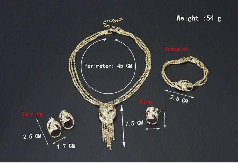 Fashion Necklace Bracelet Earrings Ring Jewelry Set - Elora Moda