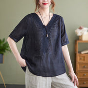 Women's Fashion Artistic Retro Embroidery Short - sleeve Top - Elora Moda