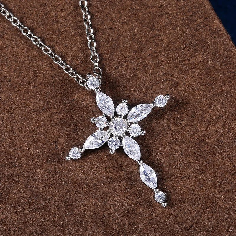 Crystal Zircon Cross Pendant Necklace - Elora Moda