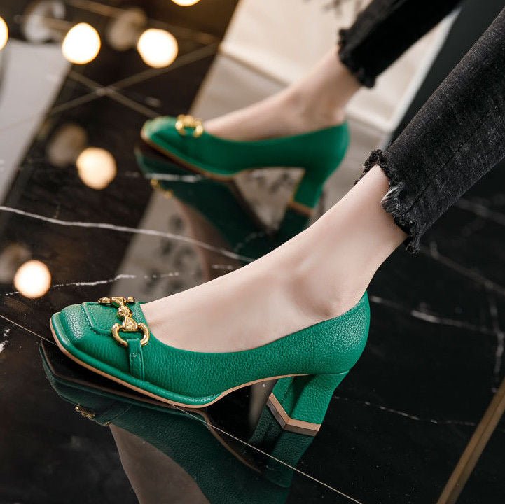 Women's French Mary Jane Chunky Heel Shoes - Elora Moda