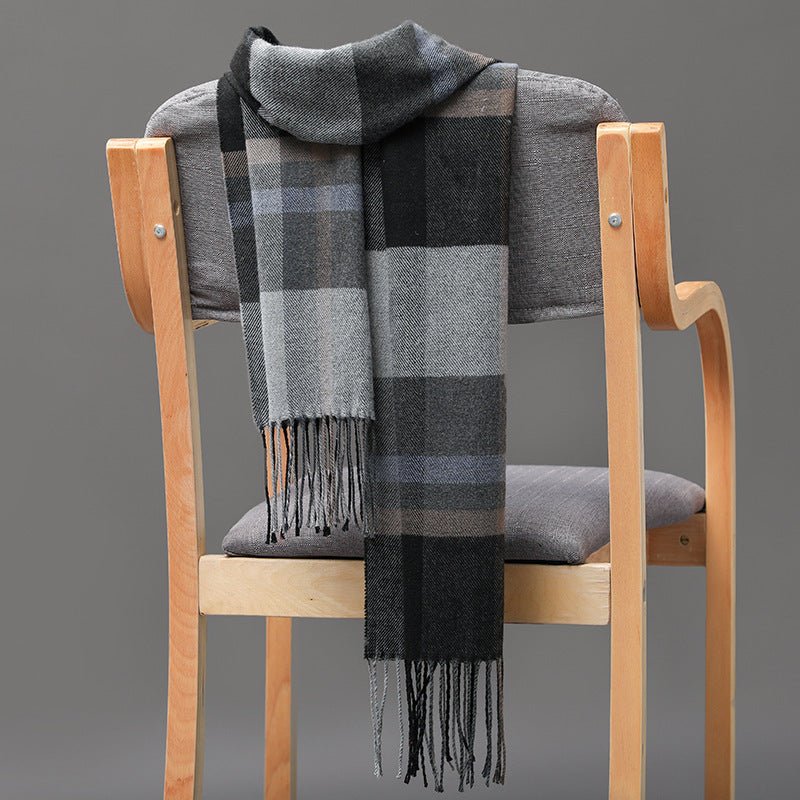 British Plaid Imitation Cashmere with Tassels Men's Scarf - Elora Moda