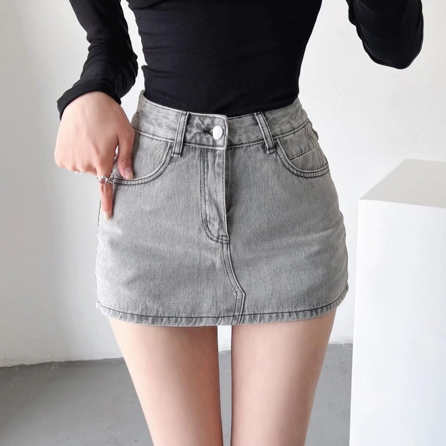 Sheath Ultra Short Denim Skirted Leggings Anti - exposure Underpants Denim European And American - Elora Moda