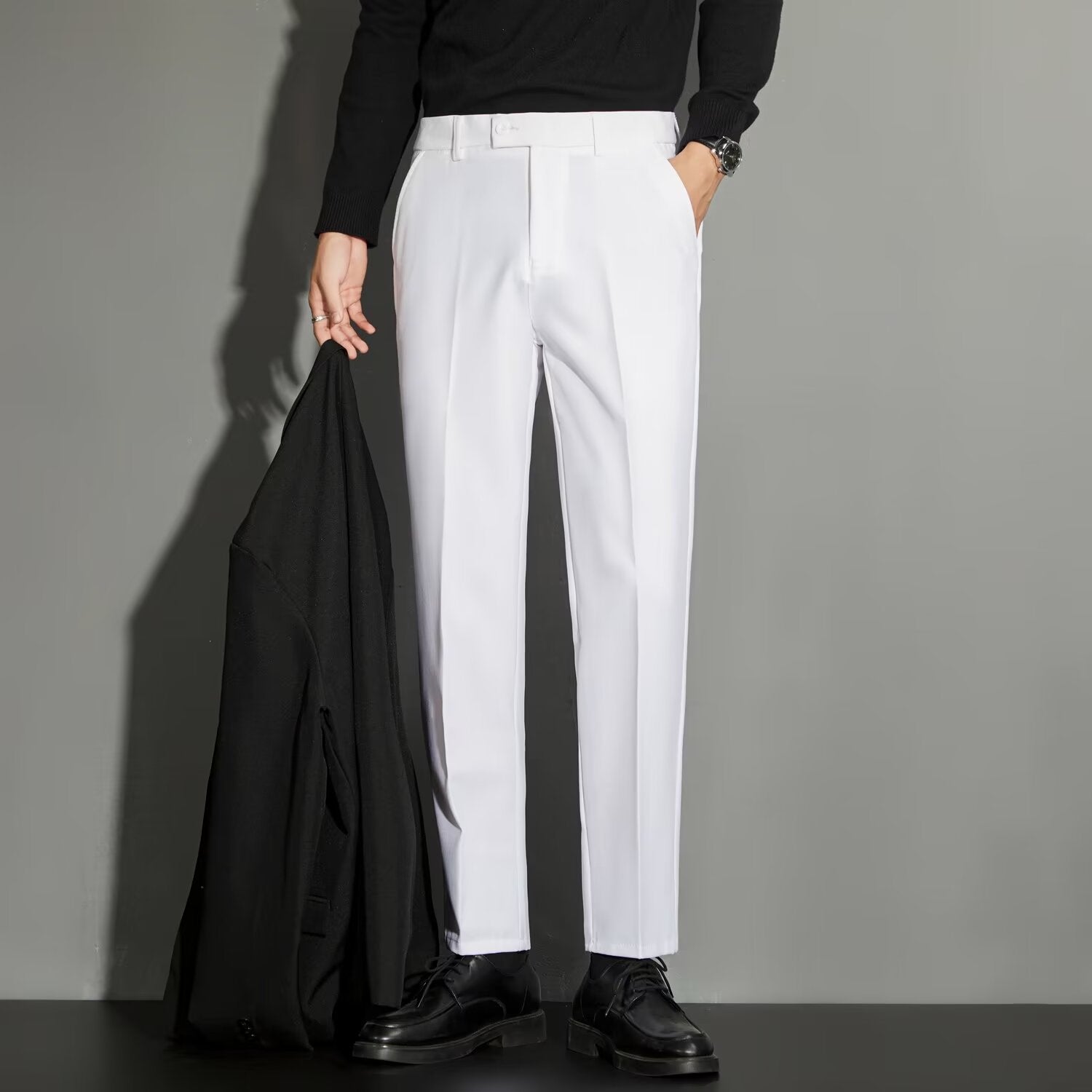 Spring Draping Effect Straight All-matching Ankle-length Suit Pants