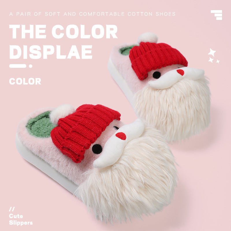 Cute Christmas Santa Claus Home Slippers Winter Warm Indoor Non - slip Floor Plush Shoes For Women - Elora Moda