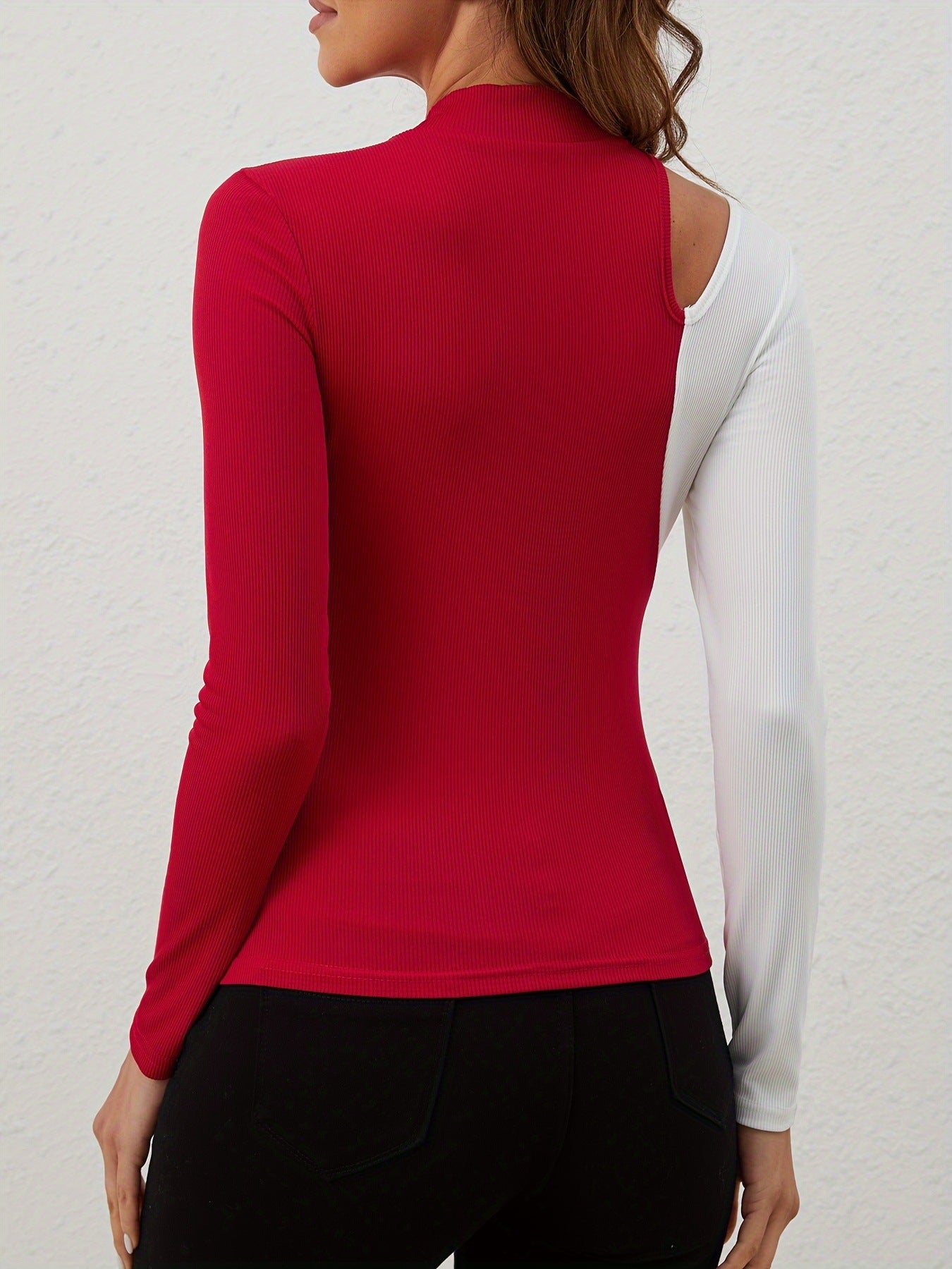 Women Shirt Color Contrast Patchwork Long Sleeve - Elora Moda