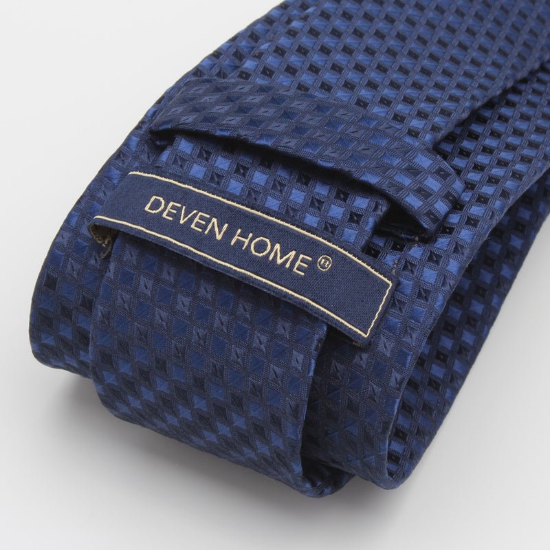 Navy Blue Tie Men's Business Dress 7cm Casual Gradient Plaid - Elora Moda