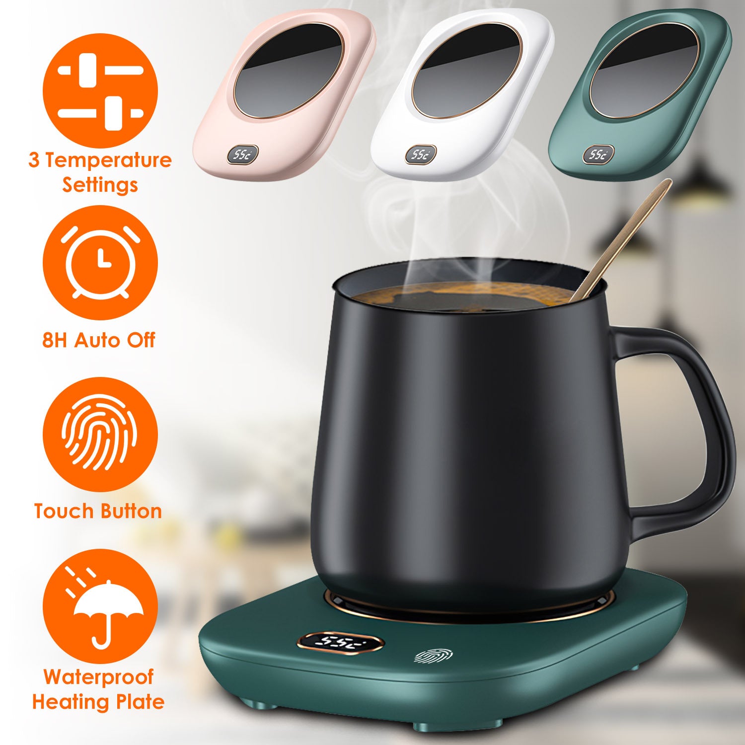 Mug Warmer For Desk Auto Shut Off USB 3 Temperature Setting - Elora Moda