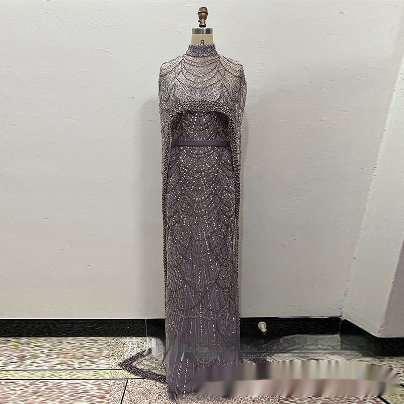 Evening Dress with Pearl Embroidery - Elora Moda