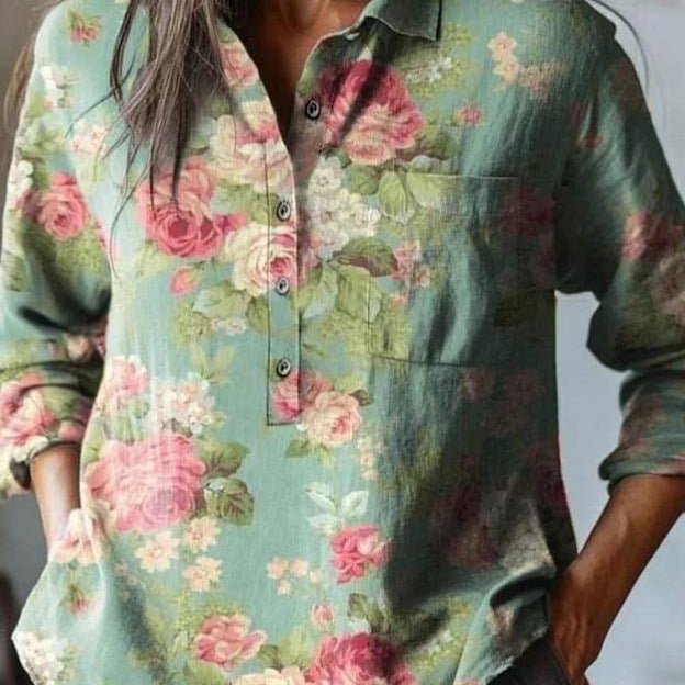 Summer Women's Fashion Printed Long - sleeved Shirt - Elora Moda