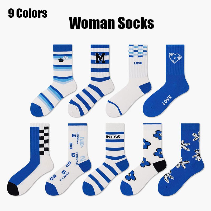 9 Pairs Women Colorful Socks Compression Running Socks Crew Athletic Hiking Wicking Anti Blister Cushioned Anti - odor And Breathable For Running Hiking Cycling Fitness - Elora Moda