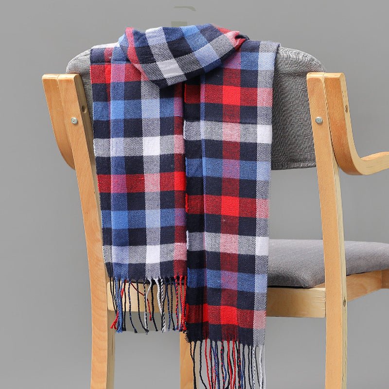 British Plaid Imitation Cashmere with Tassels Men's Scarf - Elora Moda