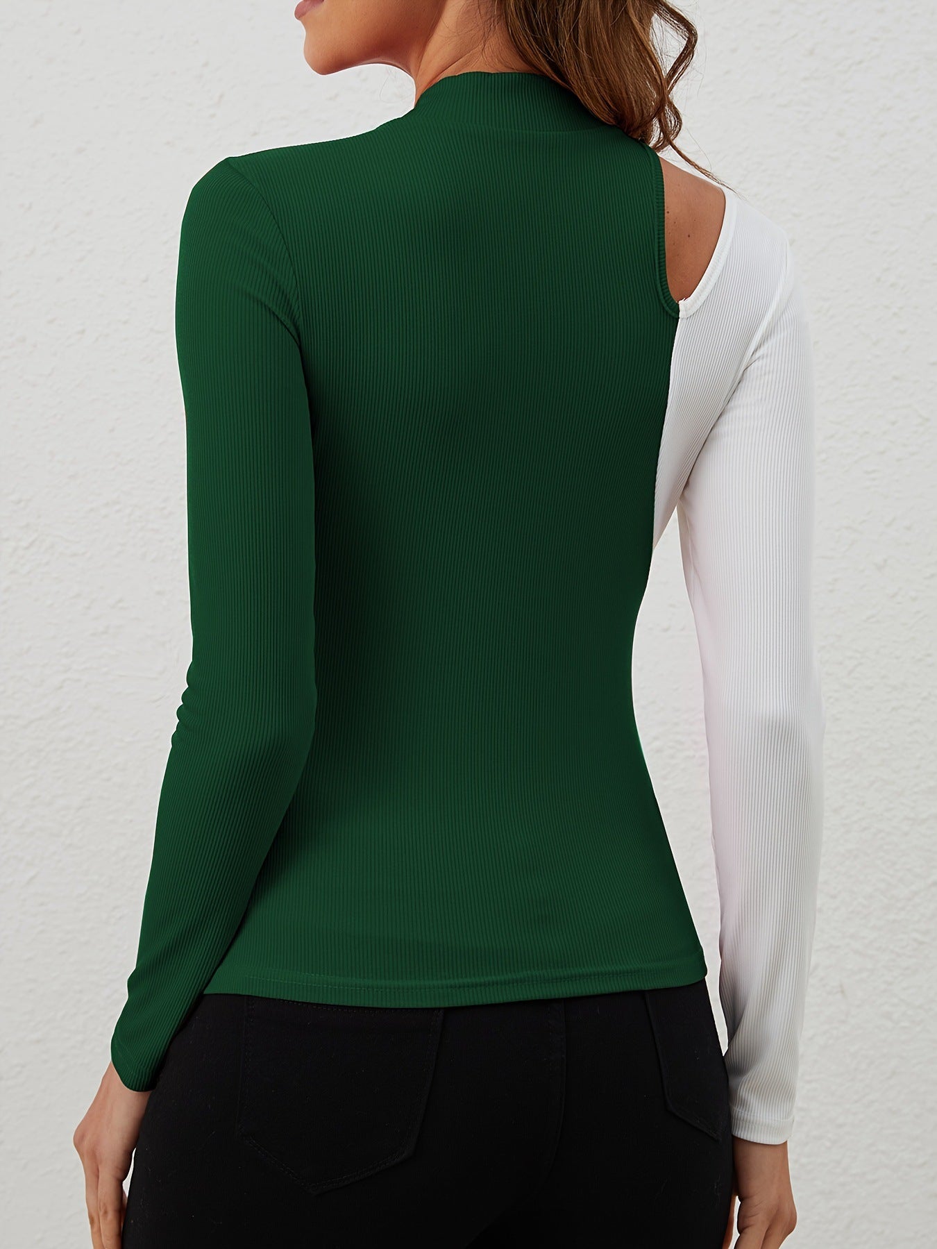 Women Shirt Color Contrast Patchwork Long Sleeve - Elora Moda