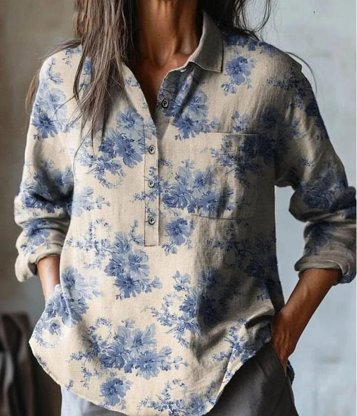 Summer Women's Fashion Printed Long - sleeved Shirt - Elora Moda