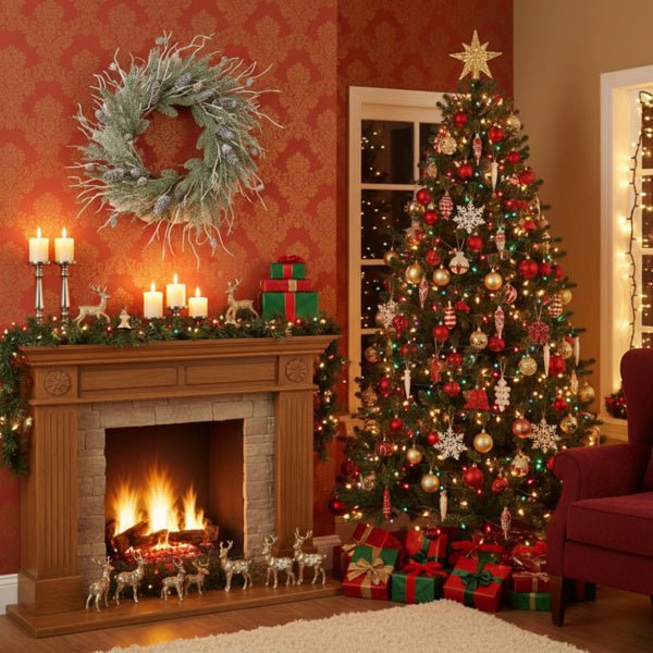 Christmas Pine Wreath Pinecone & Greenery Pre - Lit Natural Style - Elora Moda