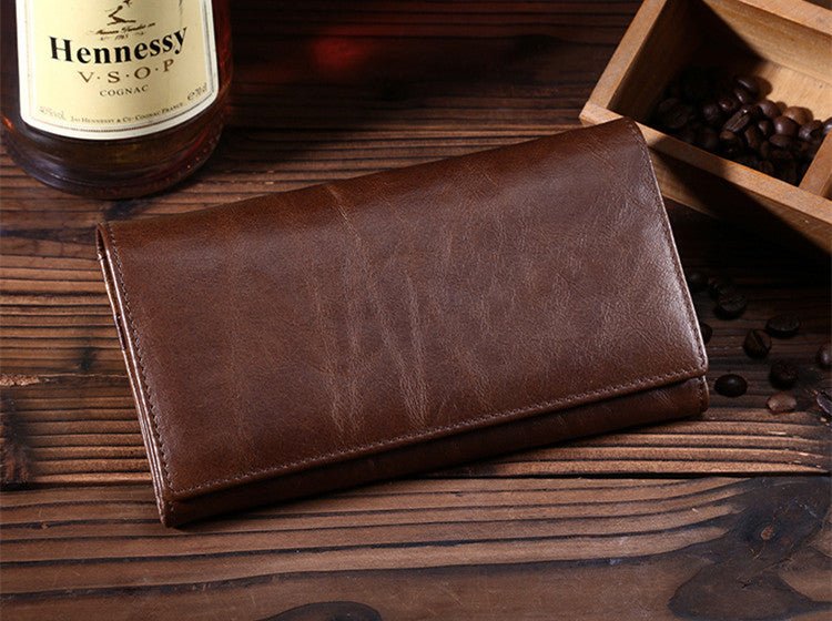 First Layer Leather Wallet Long Vintage Oil Wax - Elora Moda