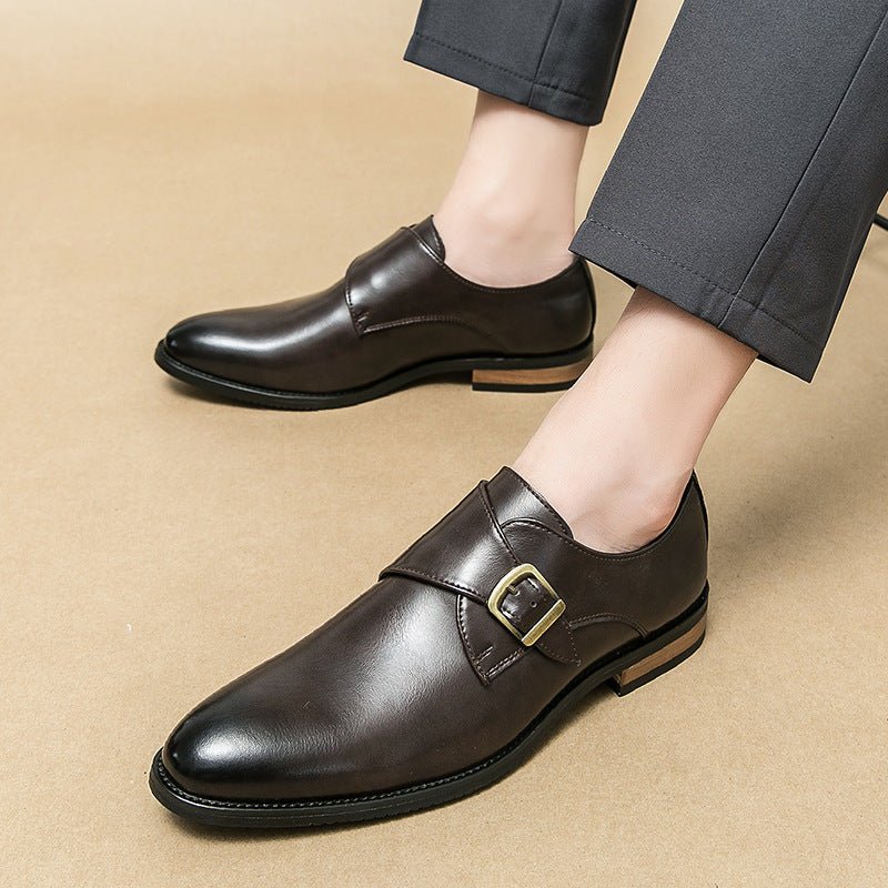 Leather Shoes Men's Business Formal Casual Breathable Increased Slip - on Buckle - Elora Moda