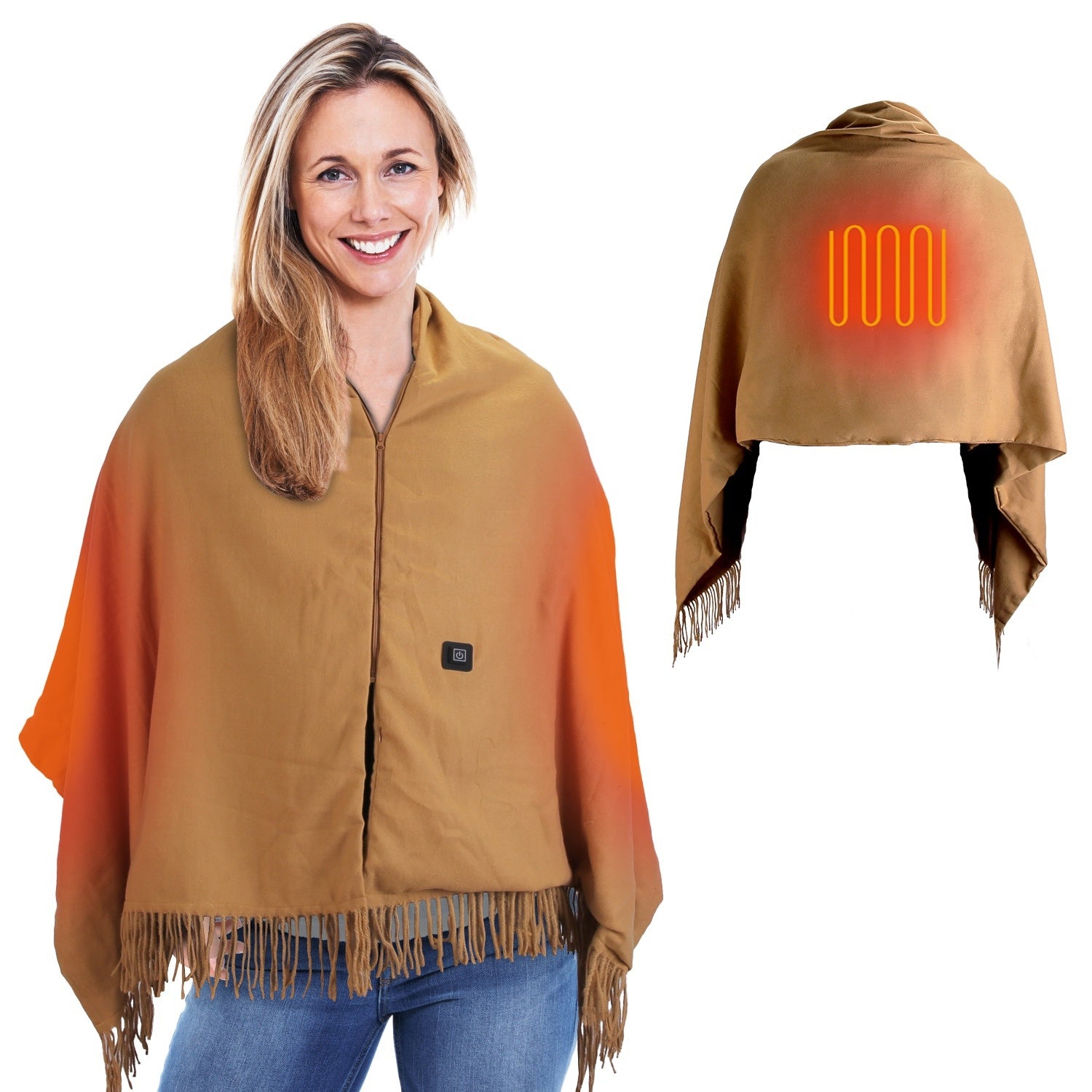 1Pc 79x24In USB Heated Shawl With Teasel Wearable Heating Blanket Electric Throw Wrap Indoor Outdoor With Zipper 3 Heating Levels Machine Washable For Outdoor Home Office - Elora Moda