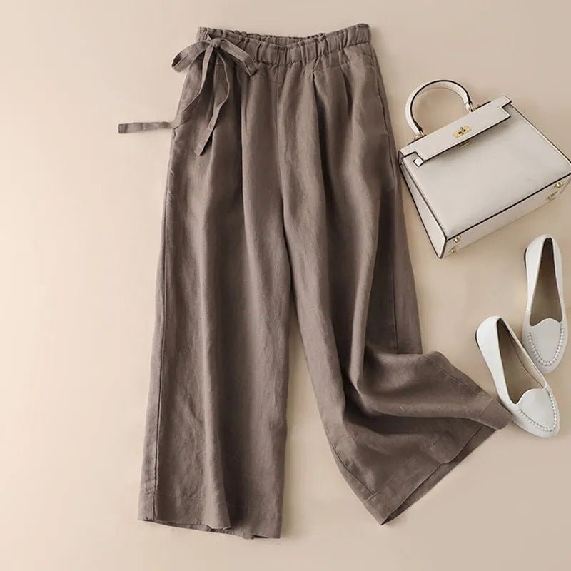 High Waist Side Lace - up Retro Art Elastic - waist Casual Pants For Women - Elora Moda