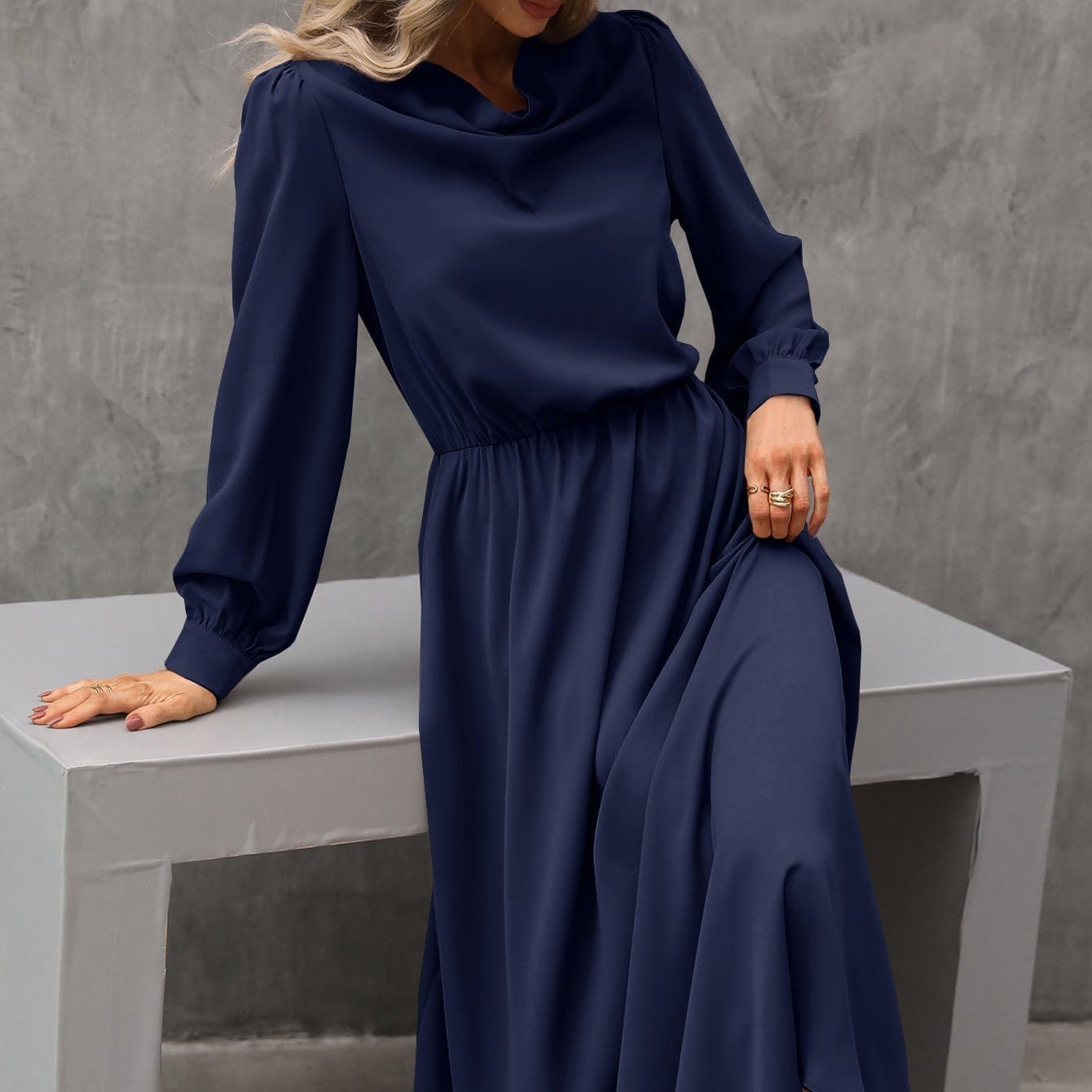 Long Sleeve Drape Dress Women - Elora Moda