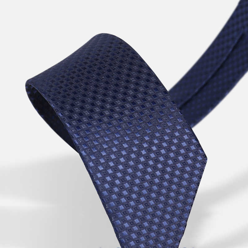 Navy Blue Tie Men's Business Dress 7cm Casual Gradient Plaid - Elora Moda