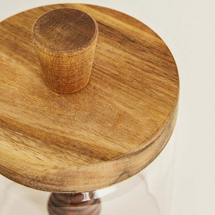 Round Glass Jar With Acacia Wood Lid - Elora Moda