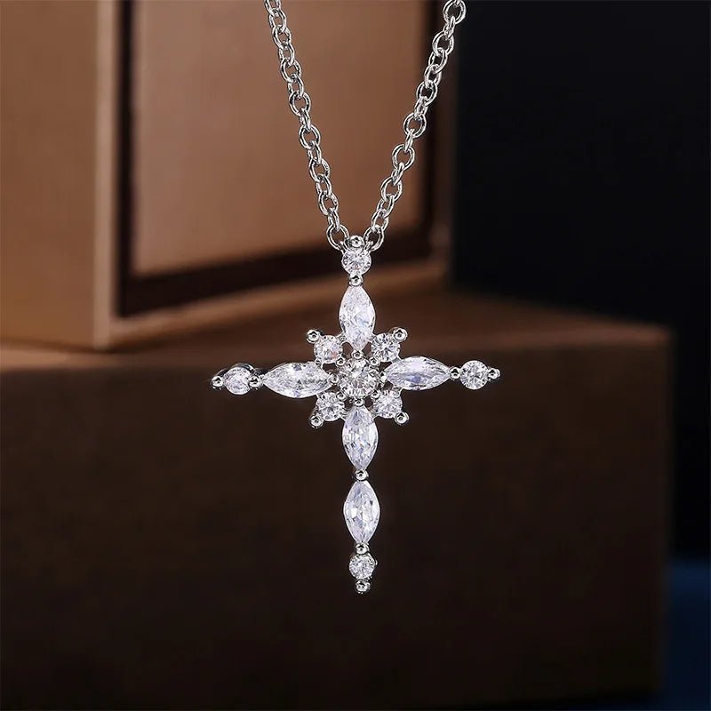Crystal Zircon Cross Pendant Necklace - Elora Moda