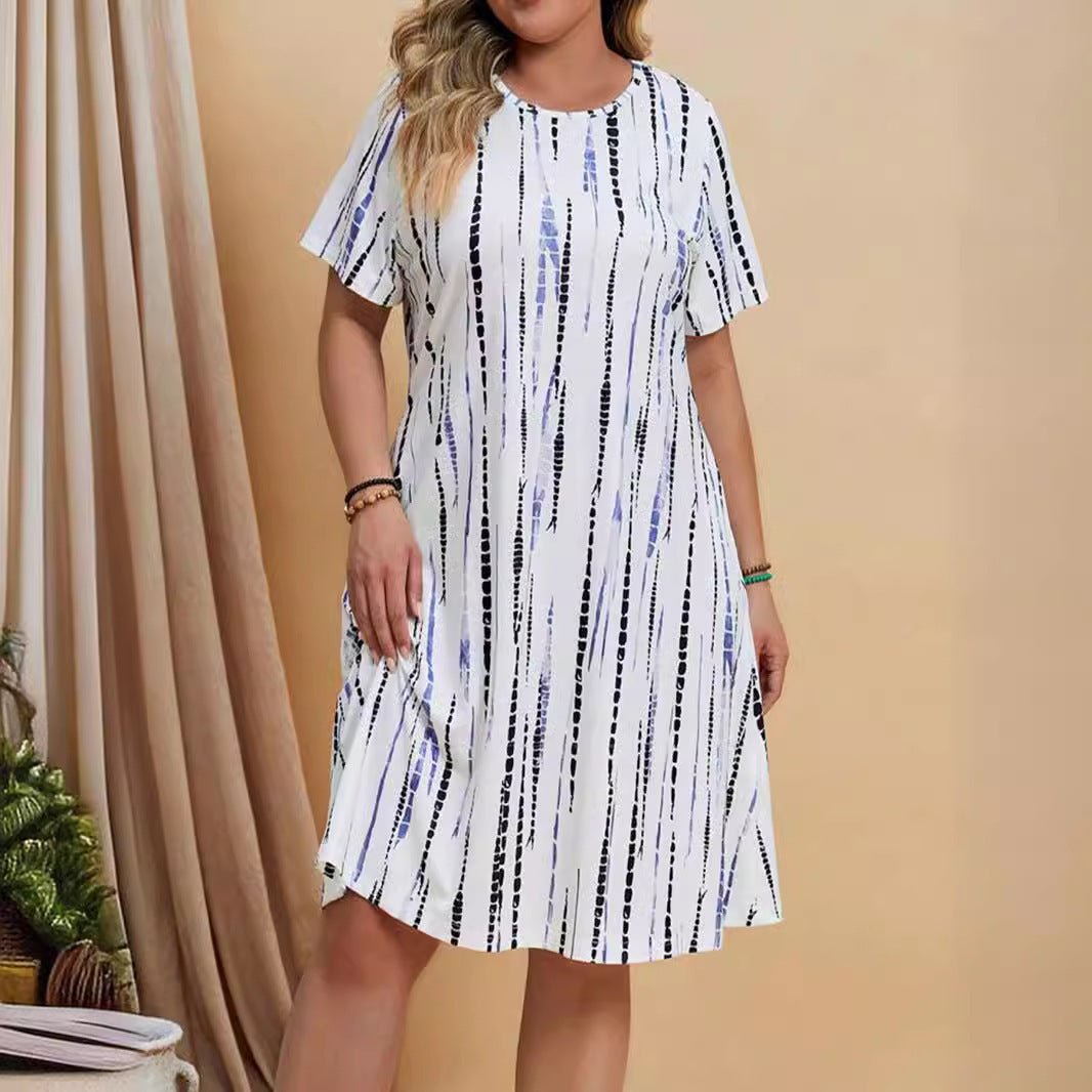 Women's Dress Casual Loose Striped Printed Short Sleeve - Elora Moda