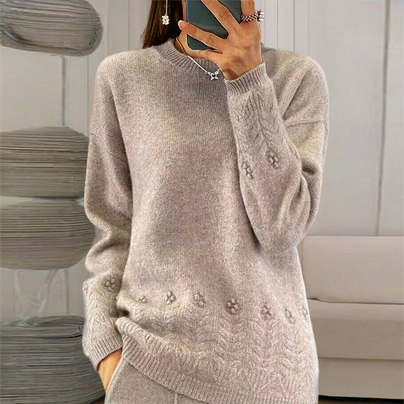 Women's Solid Color 3D Floral Embroidered Pullover - Elora Moda