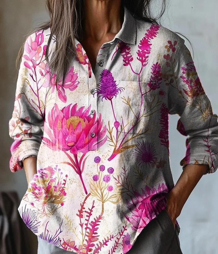Summer Women's Fashion Printed Long - sleeved Shirt - Elora Moda