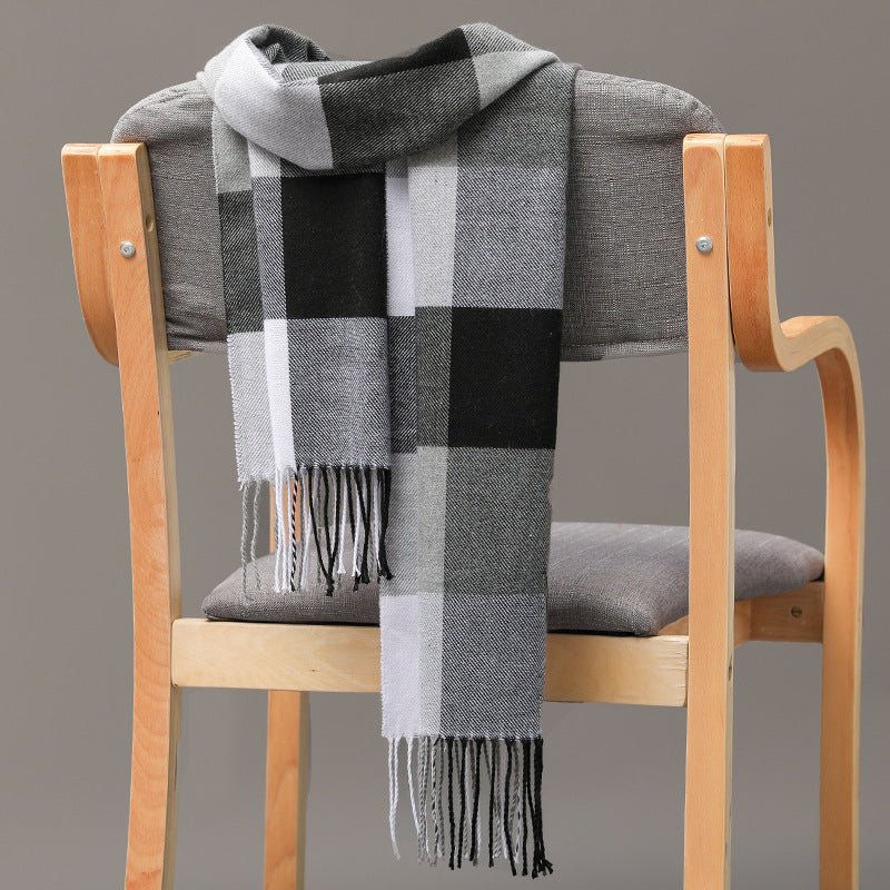 British Plaid Imitation Cashmere with Tassels Men's Scarf - Elora Moda