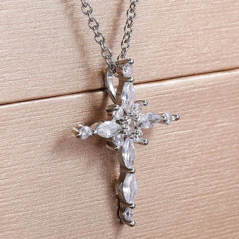 Crystal Zircon Cross Pendant Necklace - Elora Moda