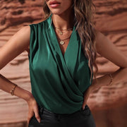 Women's Spring And Summer Sleeveless Satin Pleated Vest New Shirt - Elora Moda