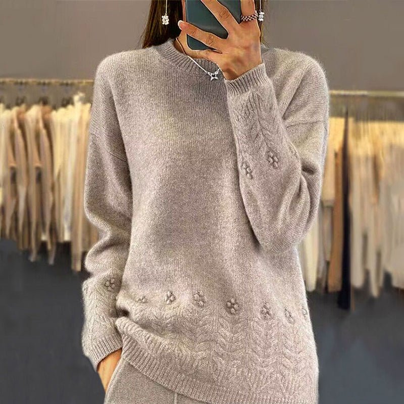 Women's Solid Color 3D Floral Embroidered Pullover - Elora Moda
