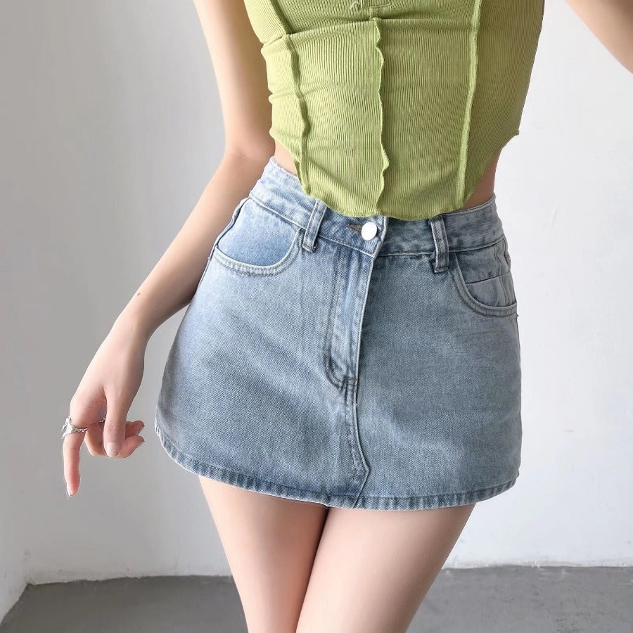 Sheath Ultra Short Denim Skirted Leggings Anti-exposure Underpants Denim European And American
