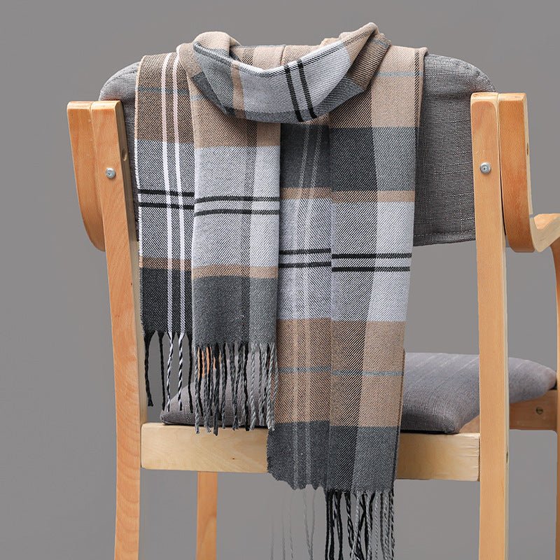 British Plaid Imitation Cashmere with Tassels Men's Scarf - Elora Moda
