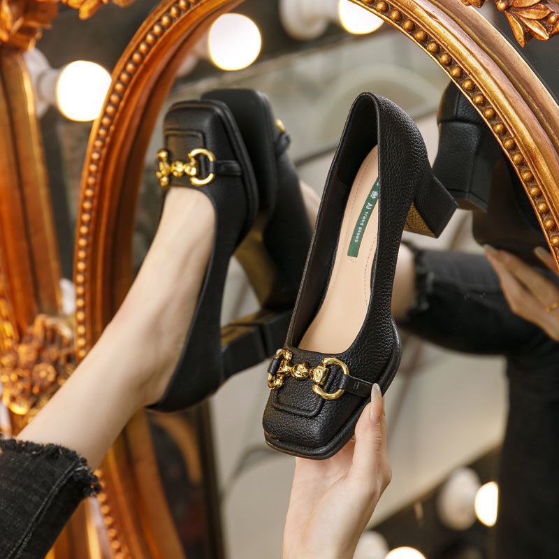 Women's French Mary Jane Chunky Heel Shoes - Elora Moda