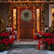 Christmas Pine Wreath Pinecone & Greenery Pre - Lit Natural Style - Elora Moda