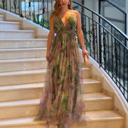 Women's Mesh Floral Print Suspender Dress - Elora Moda