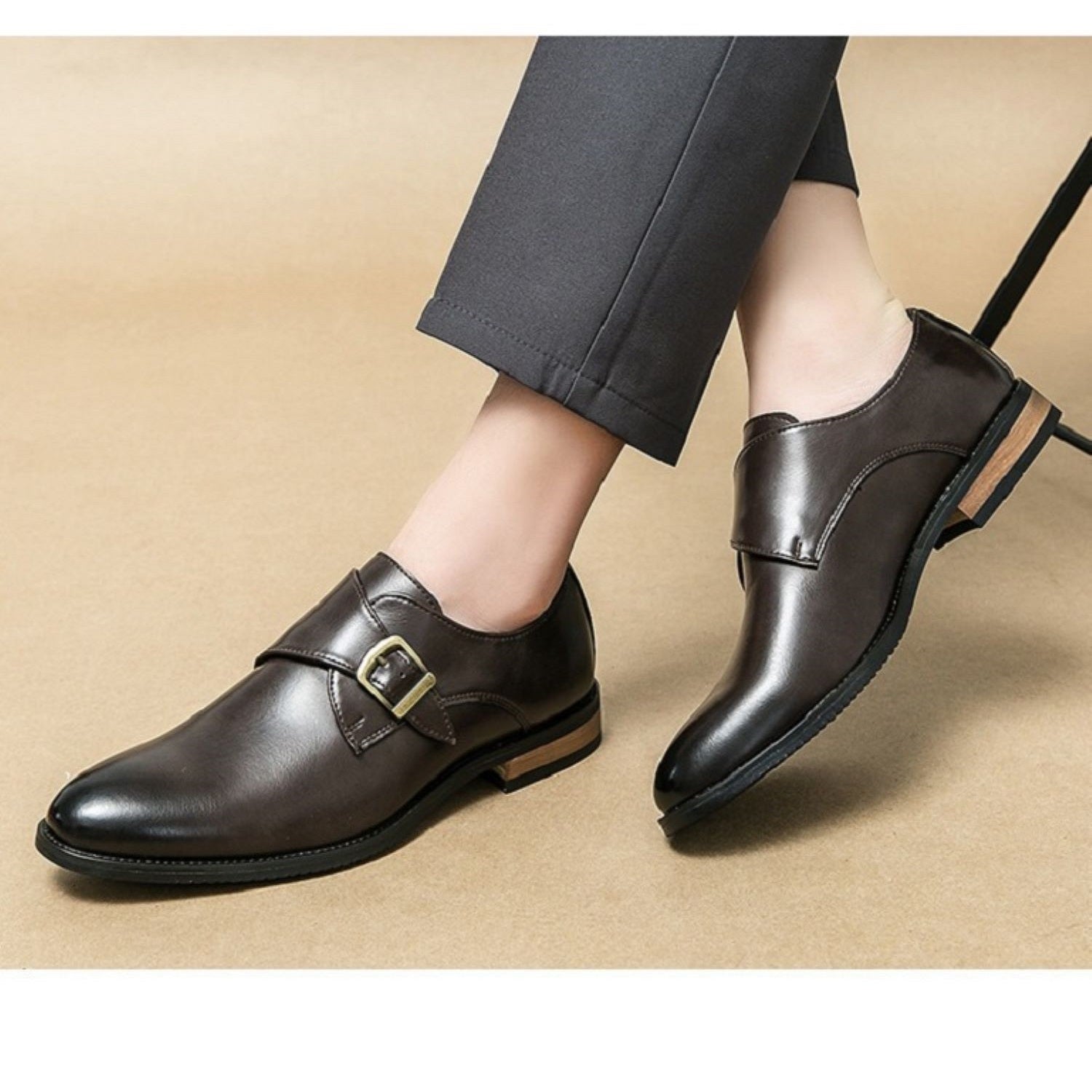 Men's Leather Shoes Derby Casual Breathable Buckle Slip - on - Elora Moda