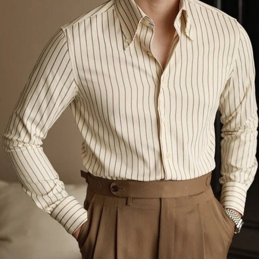 Men's Long Sleeve Fall Slim Fit Casual Striped Shirt - Elora Moda