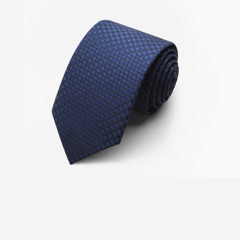 Navy Blue Tie Men's Business Dress 7cm Casual Gradient Plaid - Elora Moda