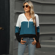 Women's Top Stitching Zipper Hooded Long Sleeve - Elora Moda